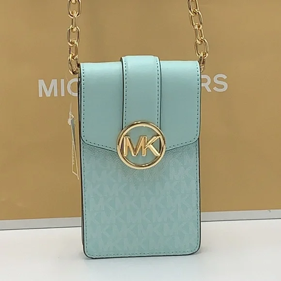 MICHAEL KORS CARMEN SMALL NORTH SOUTH XBODY FAIR AQUA SIGNATURE COLOR - Picture 10 of 16